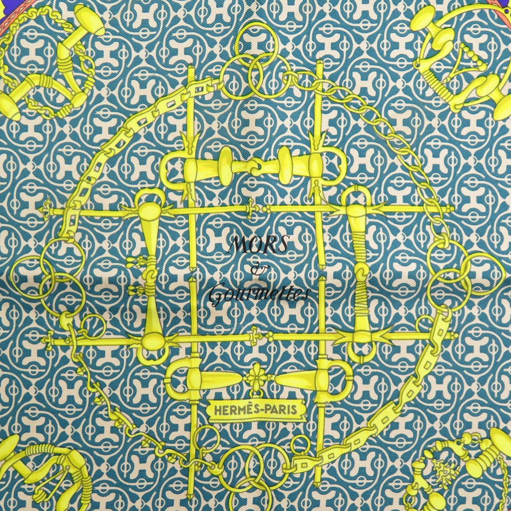 HERMES scarf silk gray Carre45 MORS and Gourmets Bits and Leashes