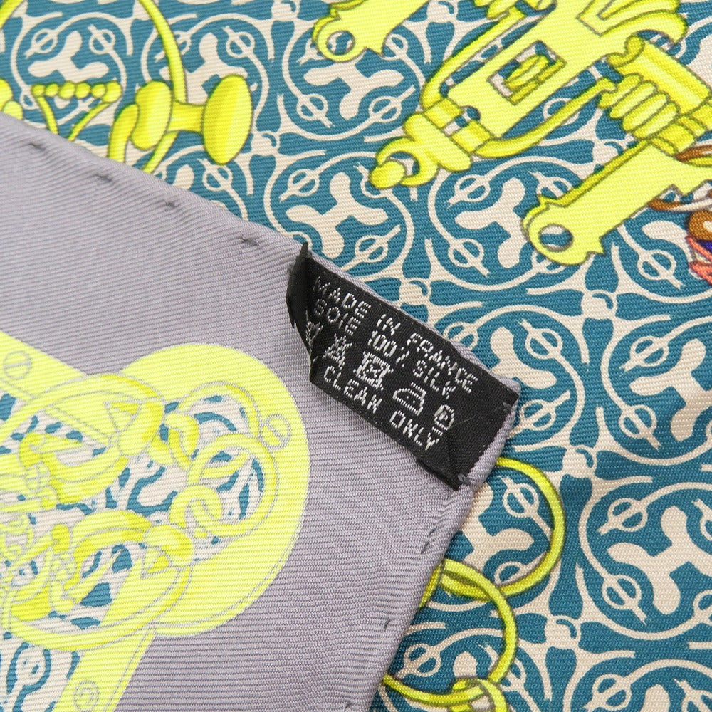 HERMES scarf silk gray Carre45 MORS and Gourmets Bits and Leashes