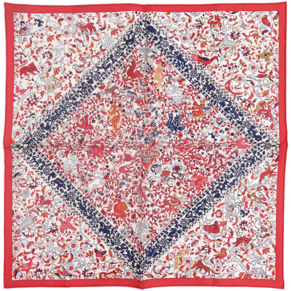 HERMES scarf silk Red Carre45 Jardins de Soie