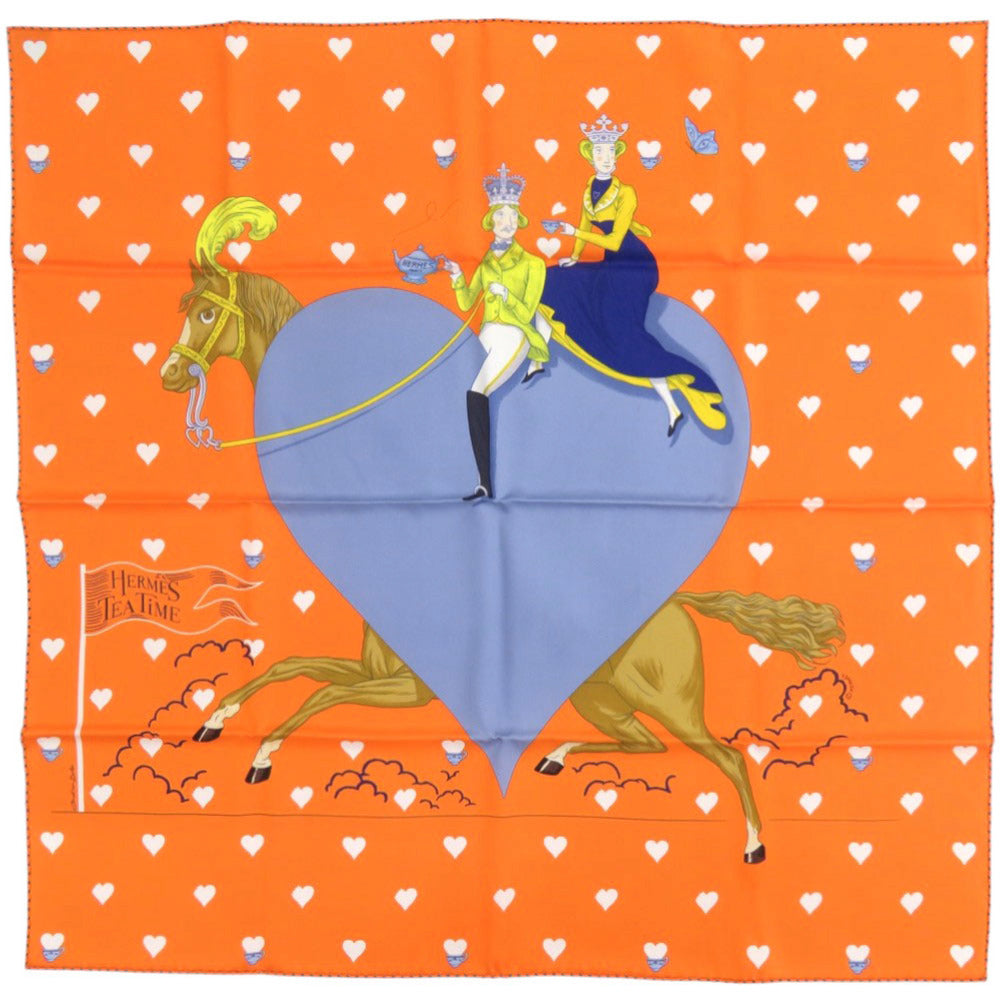 HERMES scarf silk Orange Carre70 TEA TIME