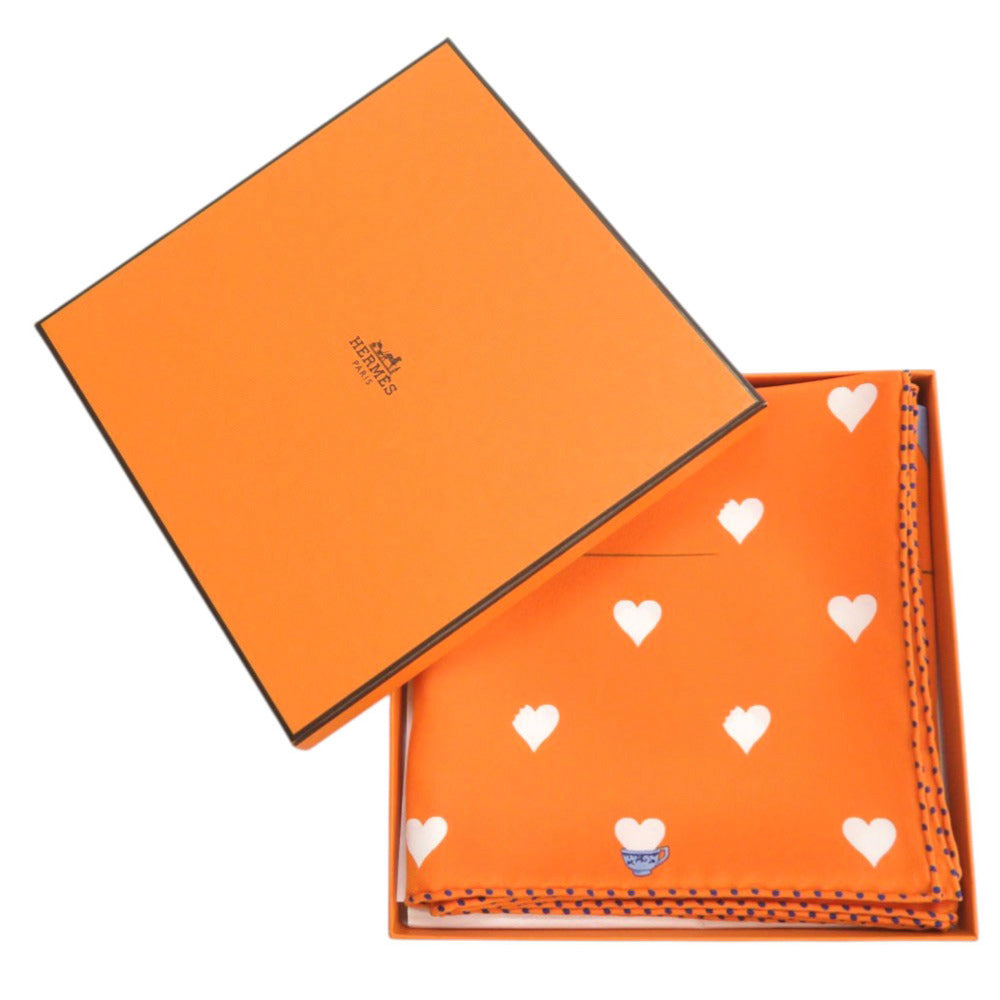 HERMES scarf silk Orange Carre70 TEA TIME
