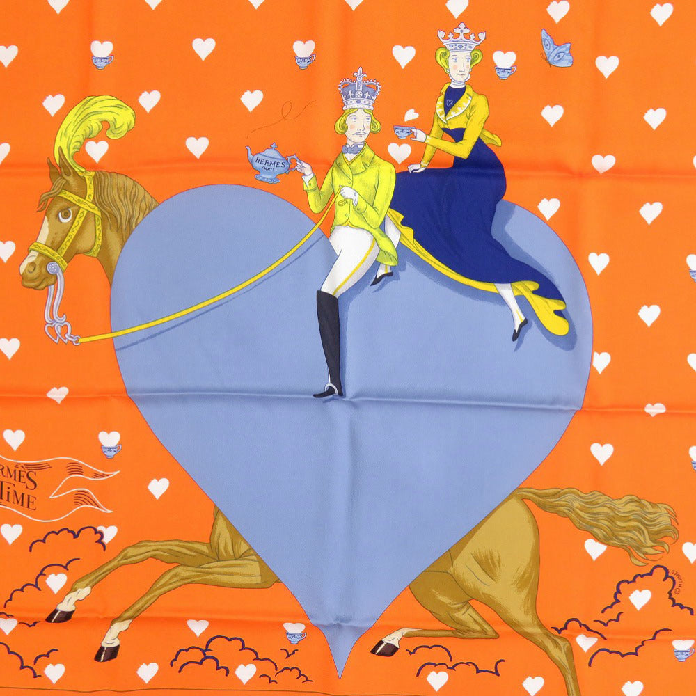 HERMES scarf silk Orange Carre70 TEA TIME