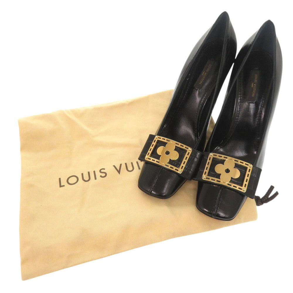 LOUIS VUITTON pumps Embossed leather black flour Women 37 1/2