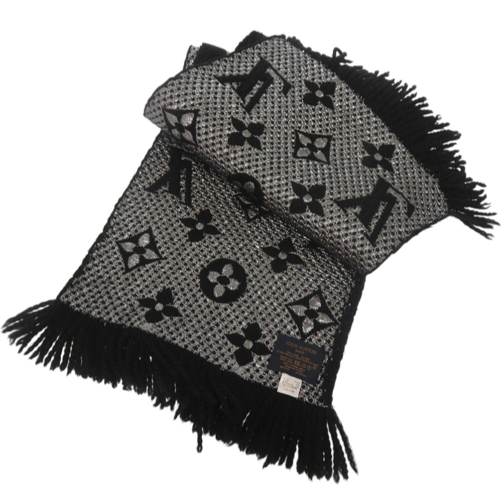 LOUIS VUITTON Scarf M75833 wool black Escalp Logo Mania