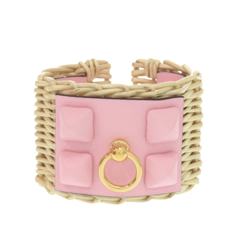 HERMES bracelet Vaux Swift, Straw Rose cherry Medor picnic T2