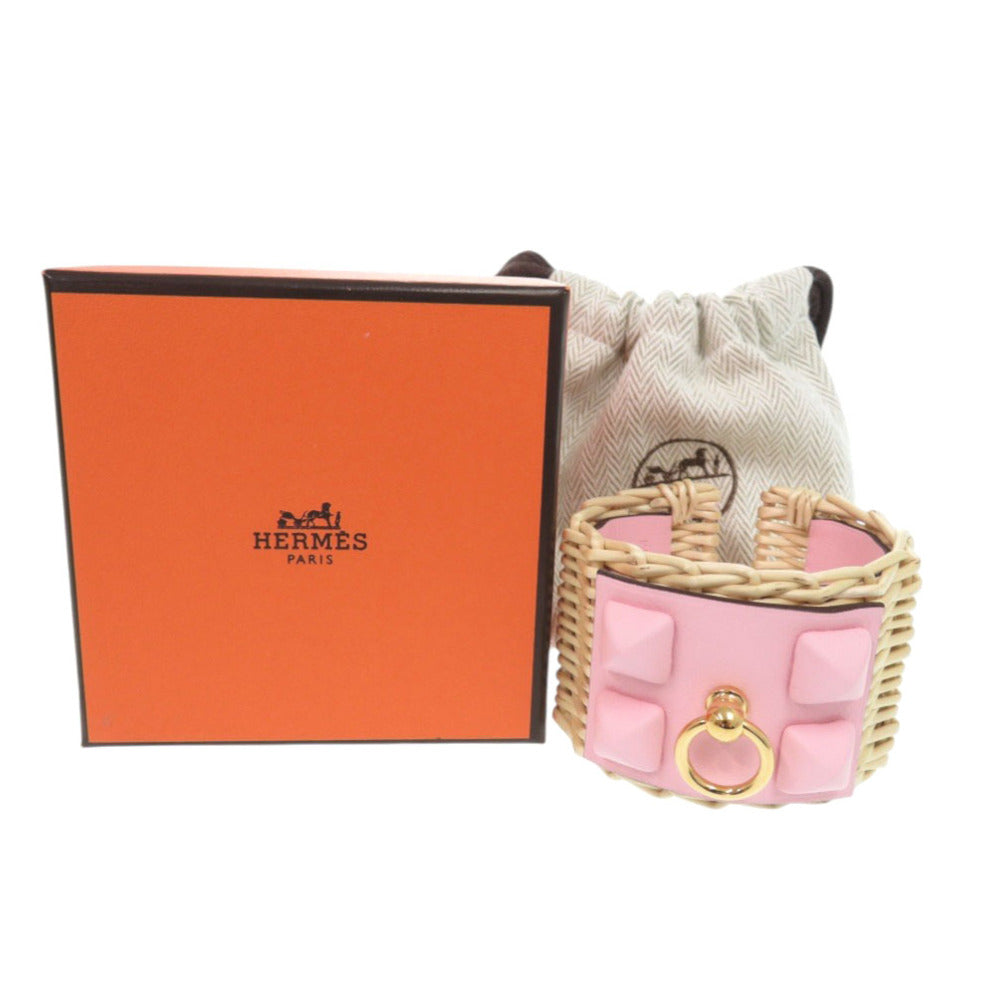 HERMES bracelet Vaux Swift, Straw Rose cherry Medor picnic T2