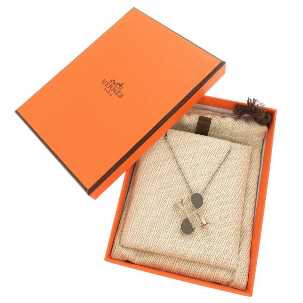 HERMES Necklace Metal, Leather Silver Col H