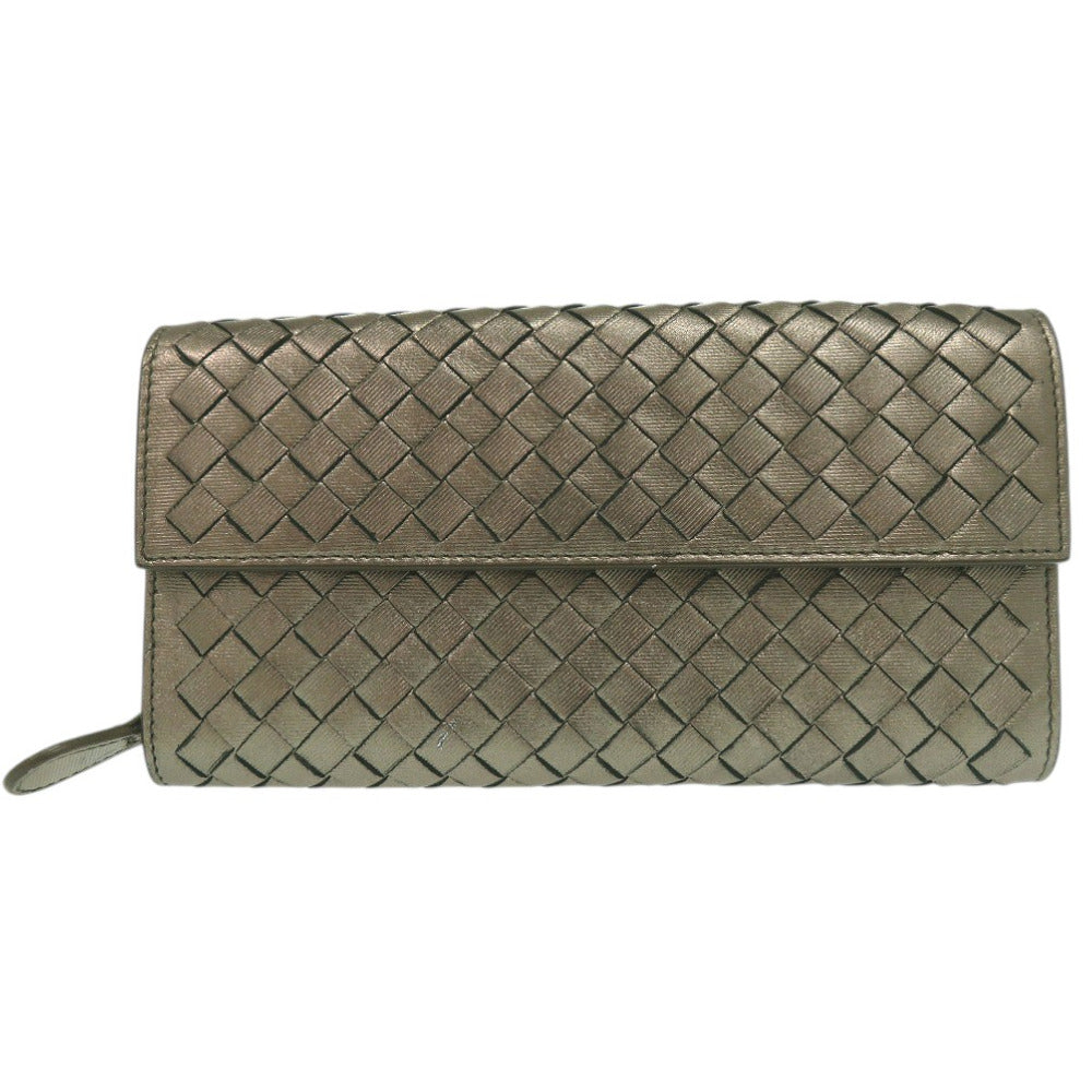 BOTTEGAVENETA Long Wallet Purse leather Metallic brown INTRECCIATO