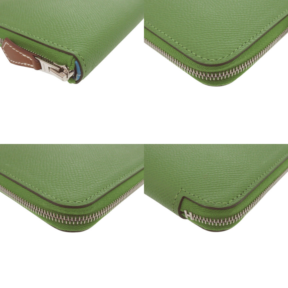 HERMES Long Wallet Purse Epsom, Silk Vert Yucca Azap Silk In Long