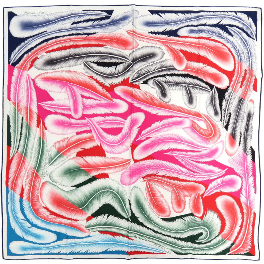 HERMES scarf silk multicolor Carre65 A la Plume Feather