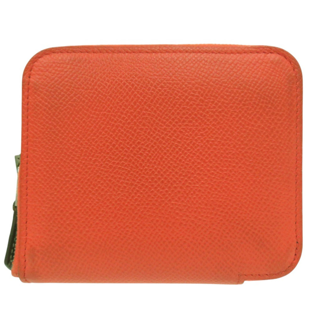 HERMES Coin case X TS 011 AU leather Orange Azap Compact Silk In