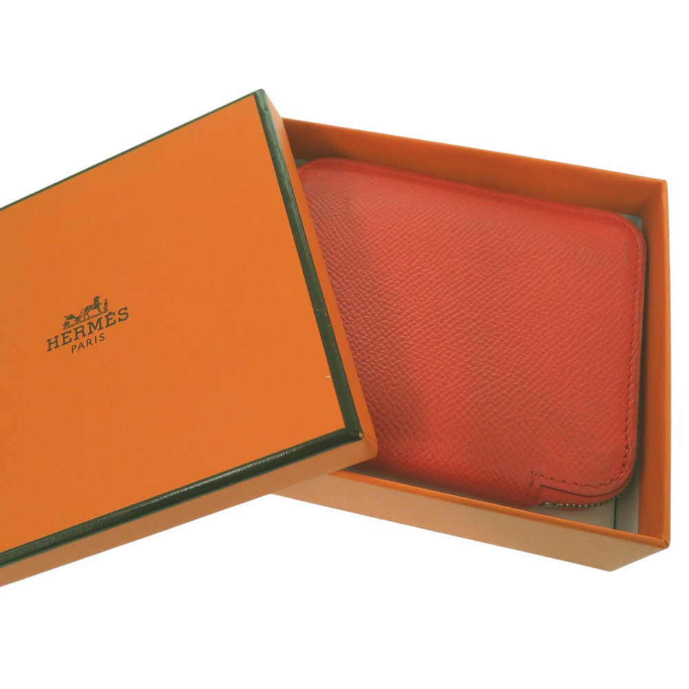 HERMES Coin case X TS 011 AU leather Orange Azap Compact Silk In