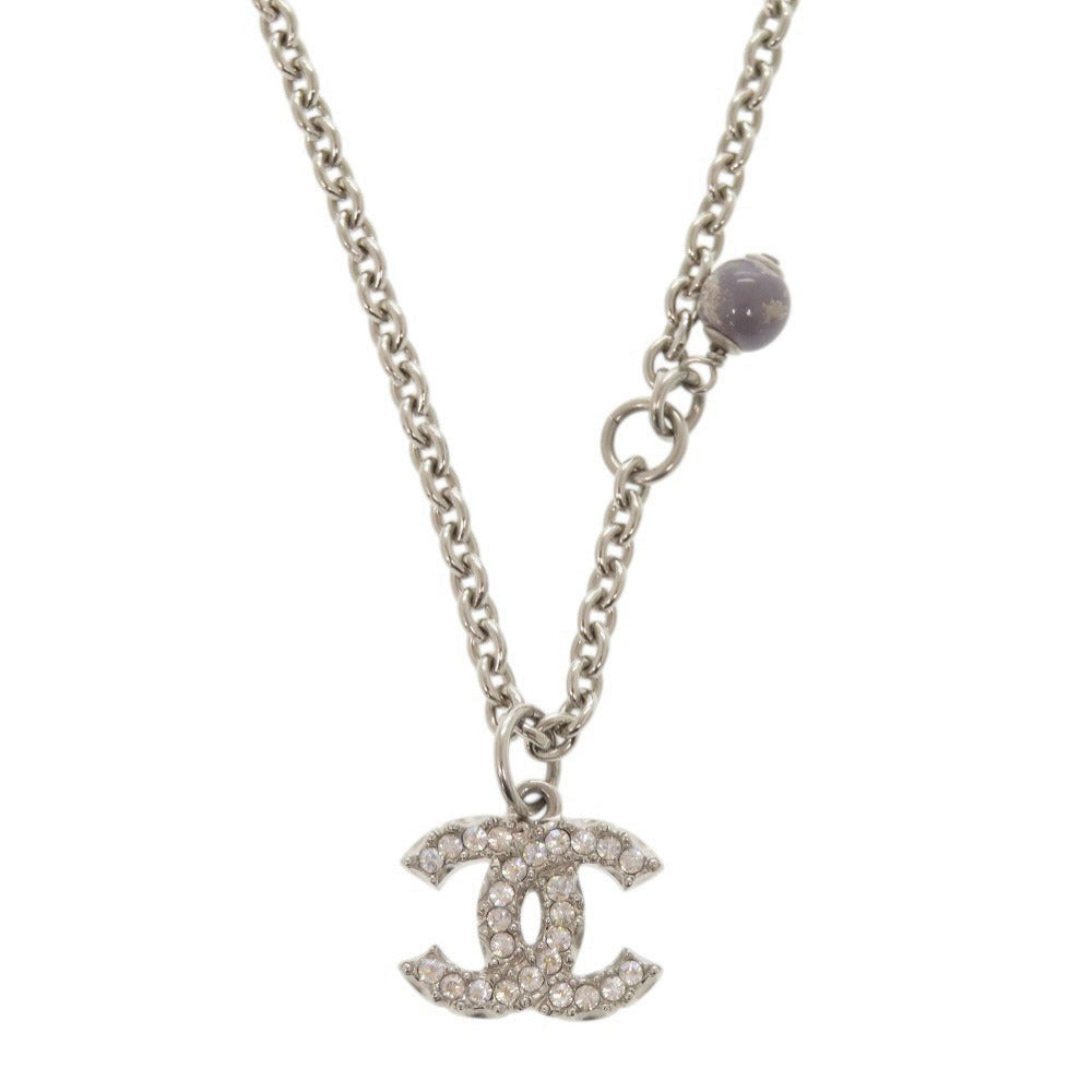 CHANEL Necklace Metal, Rhinestone Silver COCO Mark