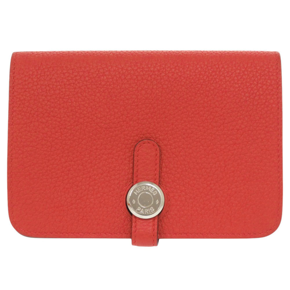 HERMES Bifold Wallet Togo Rouge Garance Dogon compact Women