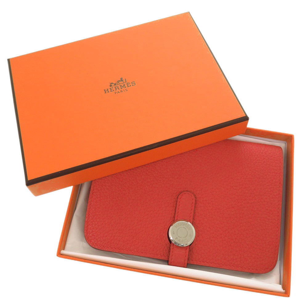 HERMES Bifold Wallet Togo Rouge Garance Dogon compact Women