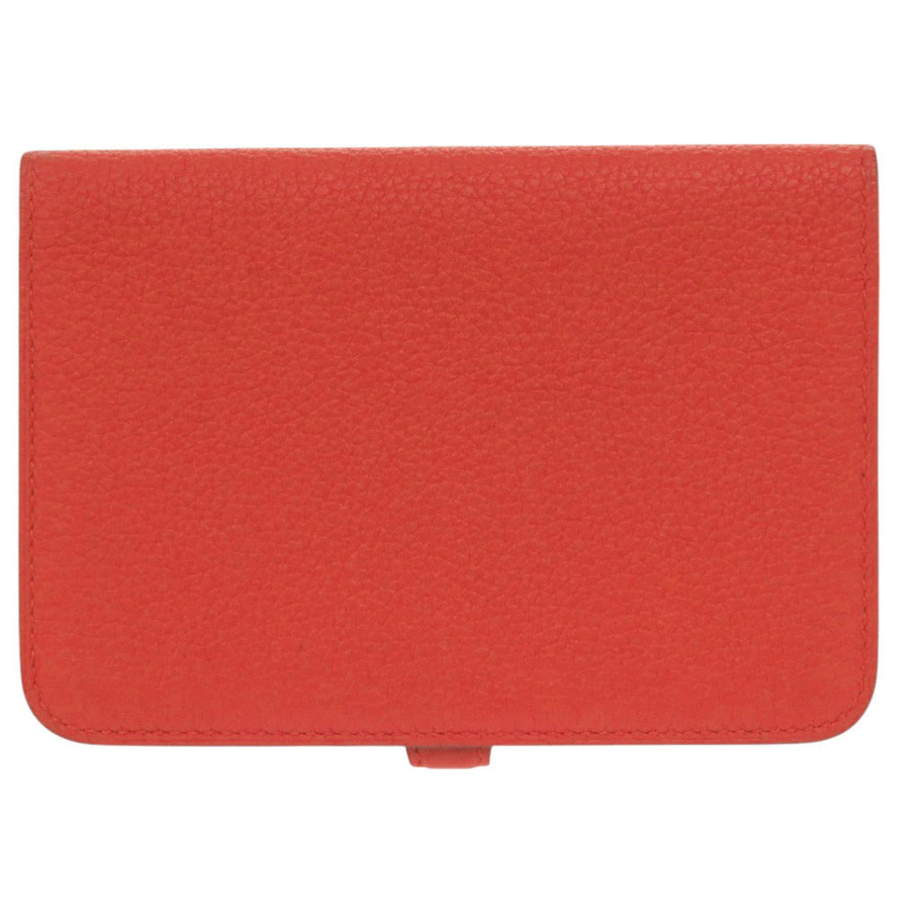HERMES Bifold Wallet Togo Rouge Garance Dogon compact Women