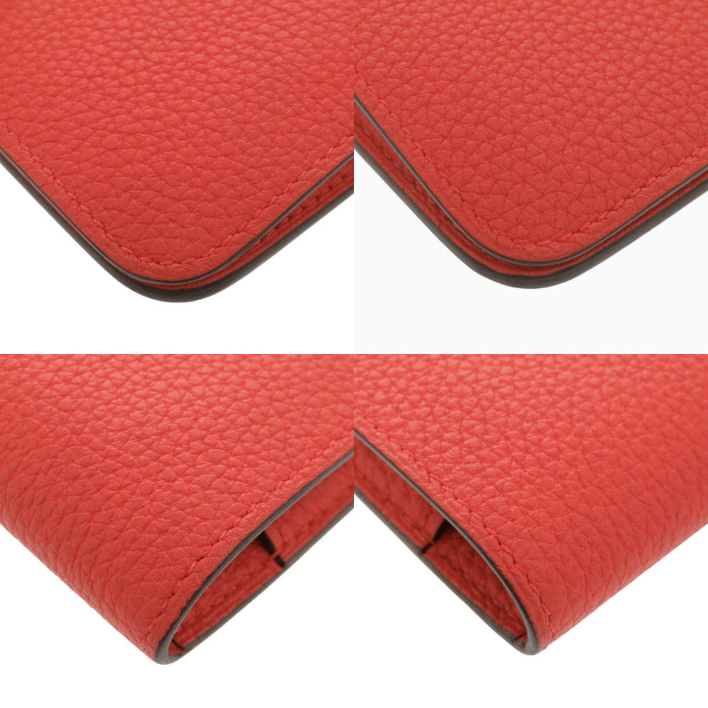 HERMES Bifold Wallet Togo Rouge Garance Dogon compact Women