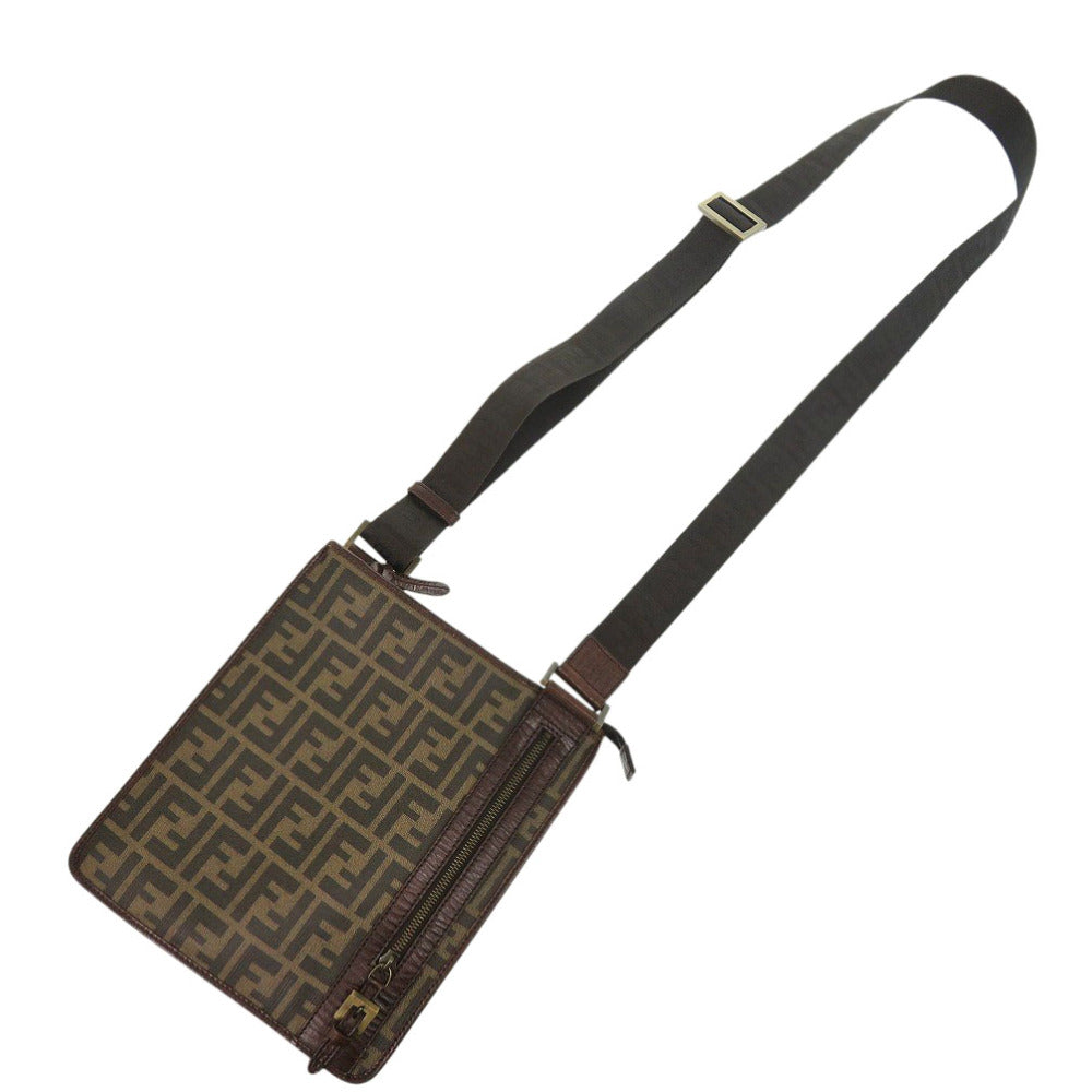 FENDI Shoulder Bag PVC, Leather Brown Zucca Pattern Vintage Sacoche Women