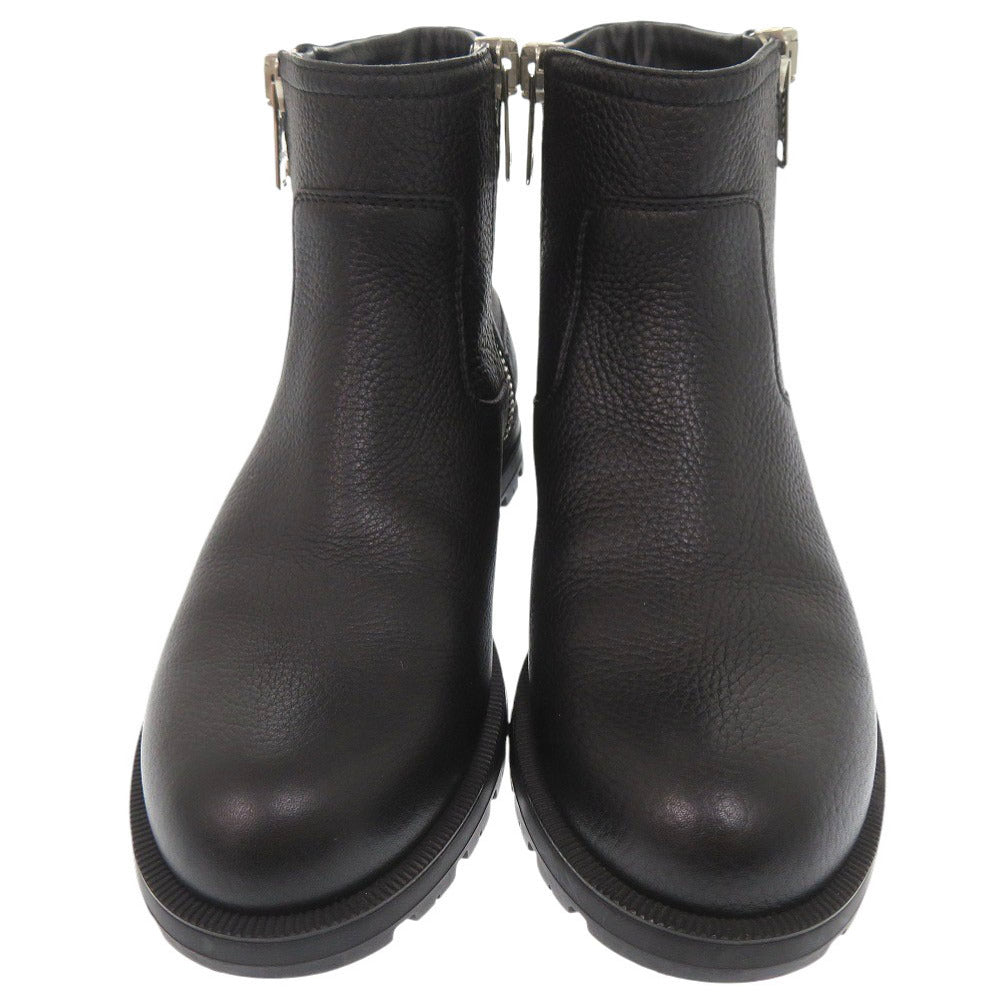 GUCCI boots 388050 leather black side zip ankle boots Micro GG Women 37 1/2