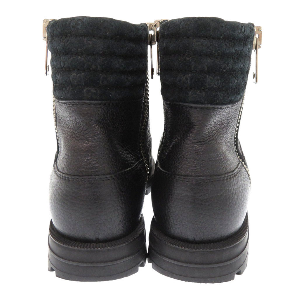 GUCCI boots 388050 leather black side zip ankle boots Micro GG Women 37 1/2