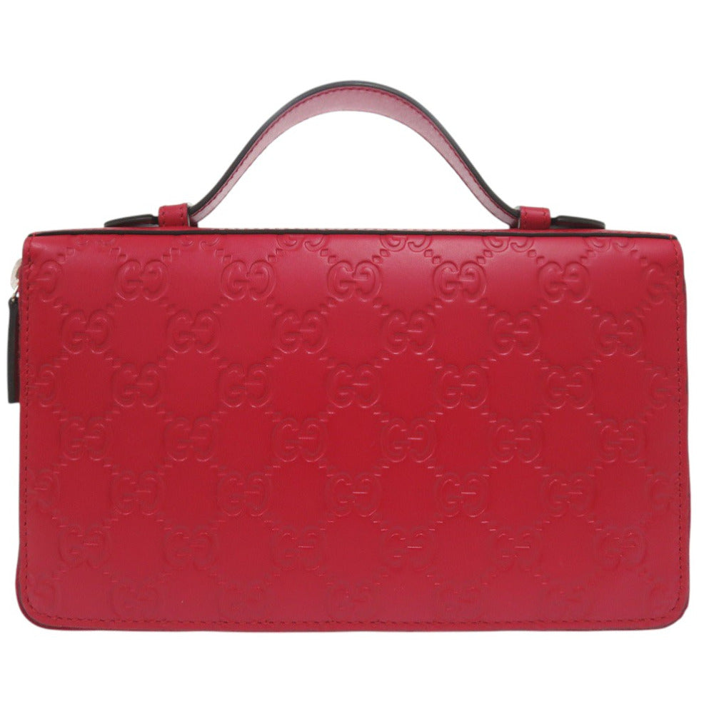 GUCCI Long Wallet Purse leather Red GG Pattern Double Zip Travel Wallet Guccisima Women