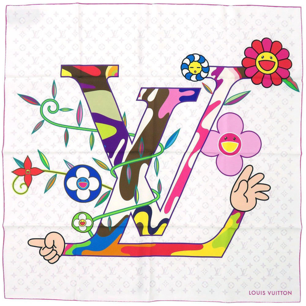 LOUIS VUITTON scarf M96097 silk white LV Ã TM Carre90 Superflat collaboration with Takashi Murakami