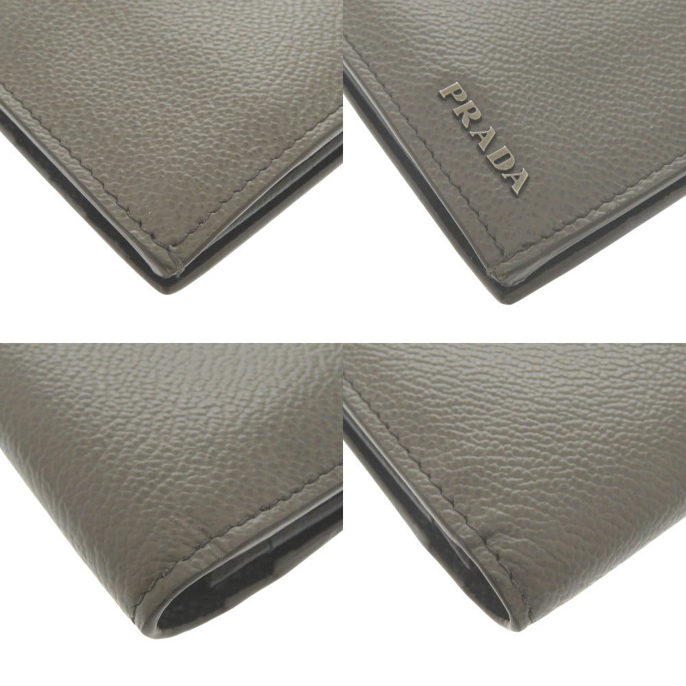 PRADA Long Wallet Purse leather gray Bifold Wallet mens
