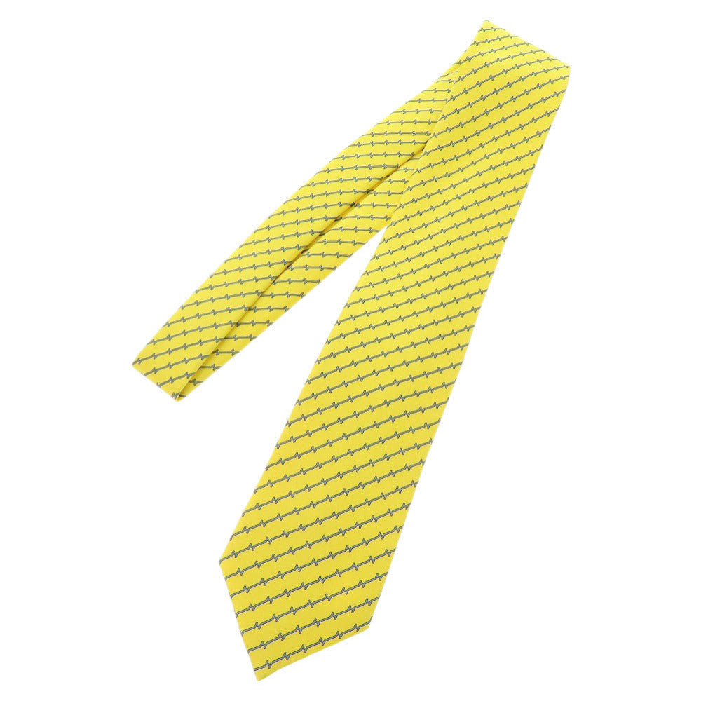 HERMES tie silk yellow H pattern mens