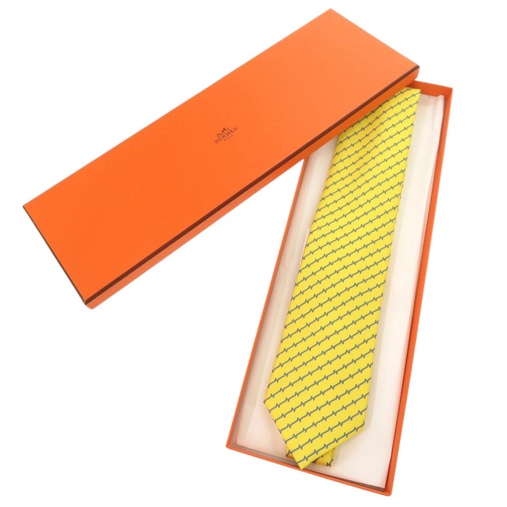 HERMES tie silk yellow H pattern mens