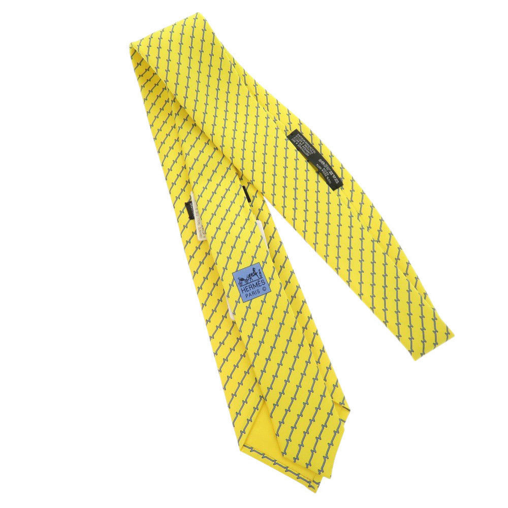 HERMES tie silk yellow H pattern mens