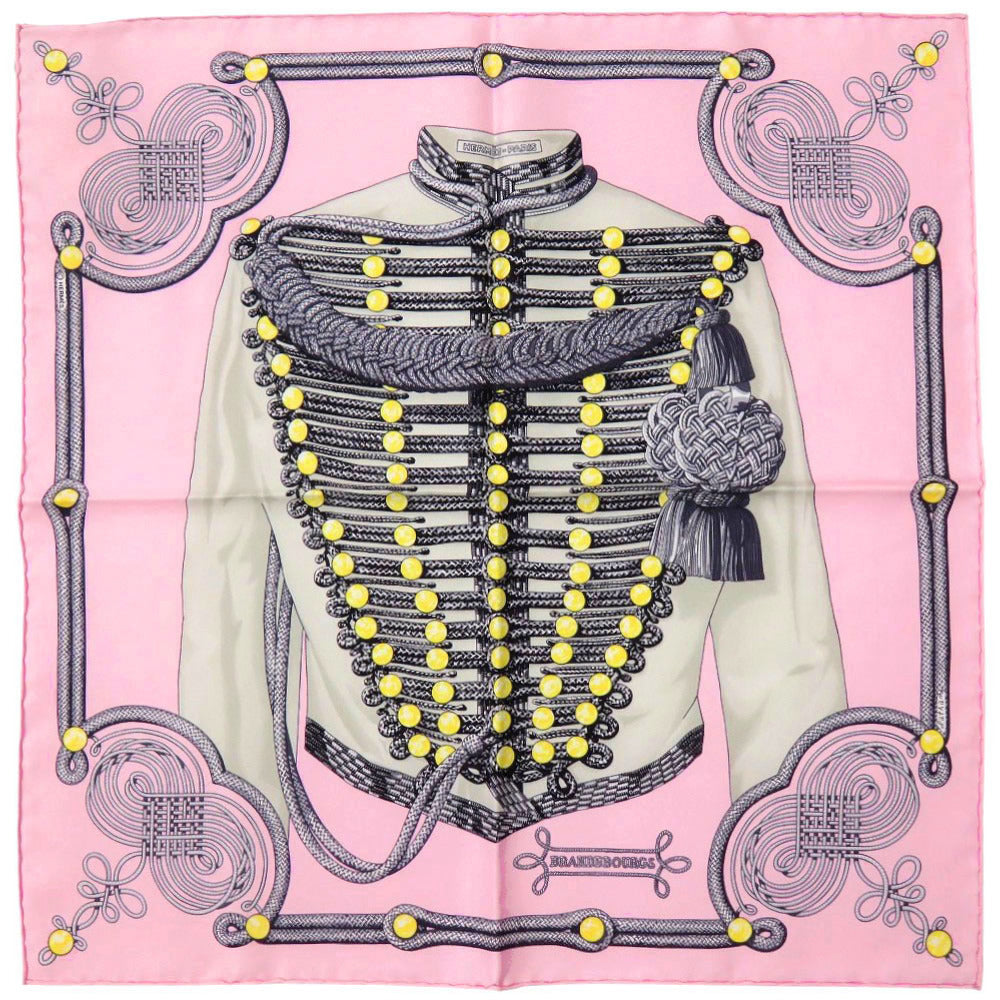 HERMES scarf silk pink Carre45 Gavroche twill Brandebourgs Brandenburg ornament Women