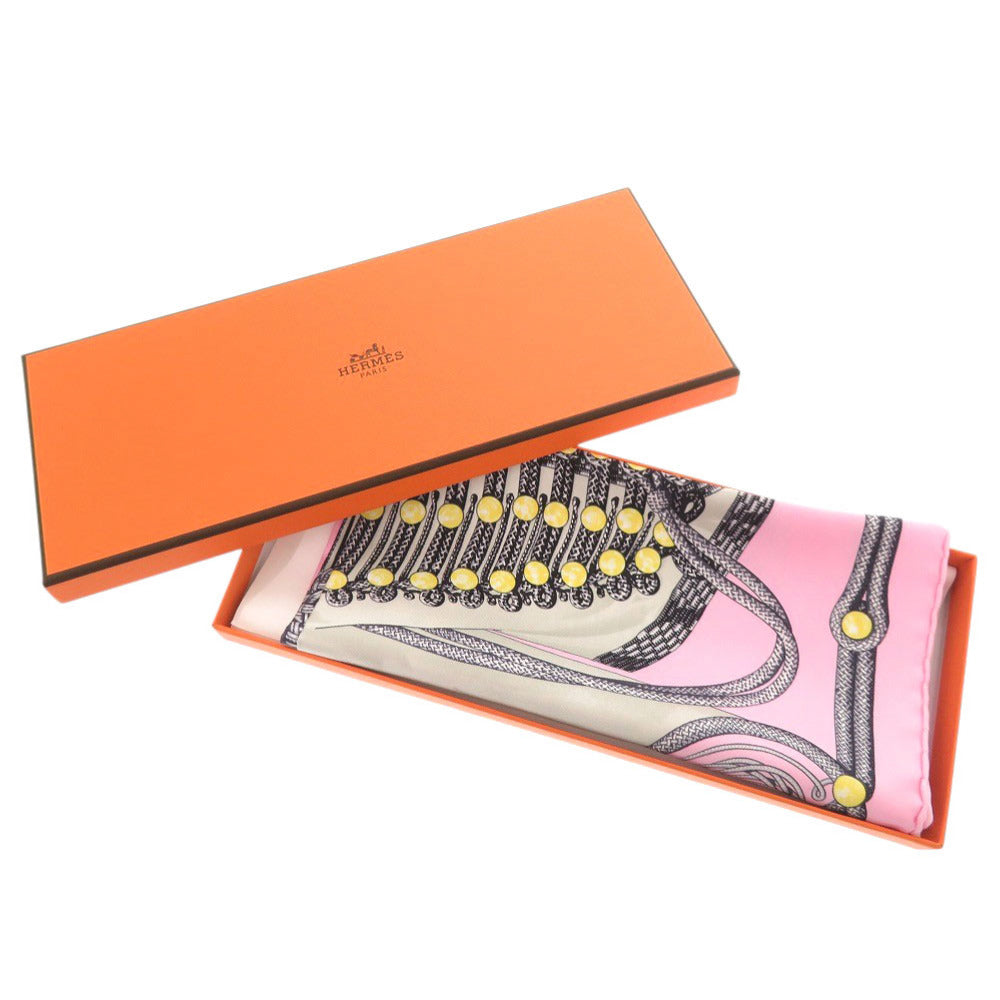 HERMES scarf silk pink Carre45 Gavroche twill Brandebourgs Brandenburg ornament Women