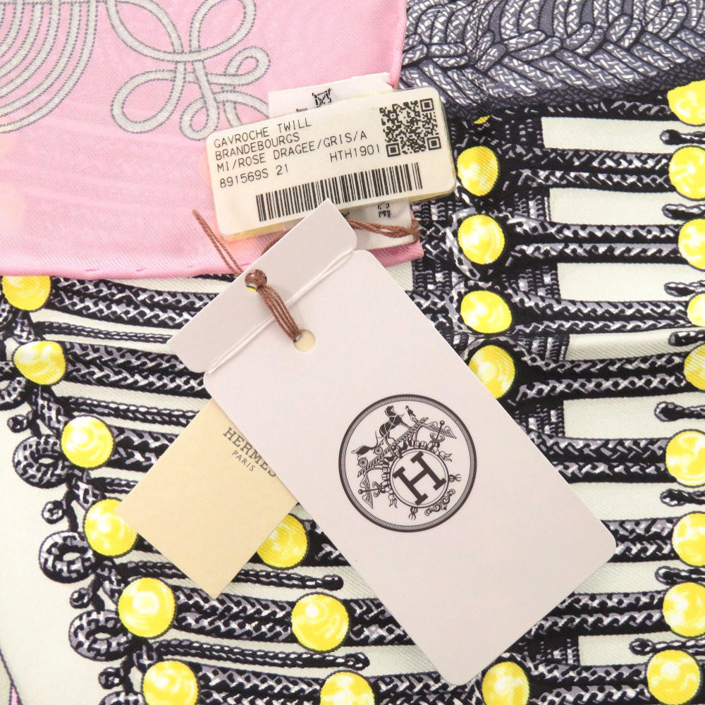 HERMES scarf silk pink Carre45 Gavroche twill Brandebourgs Brandenburg ornament Women