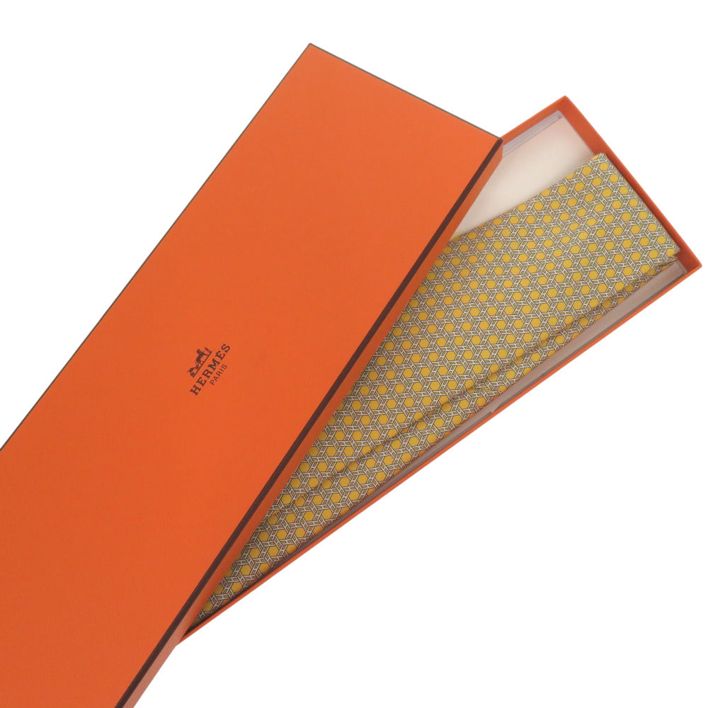 HERMES tie silk yellow All-over H logo Chene Dunkle mens
