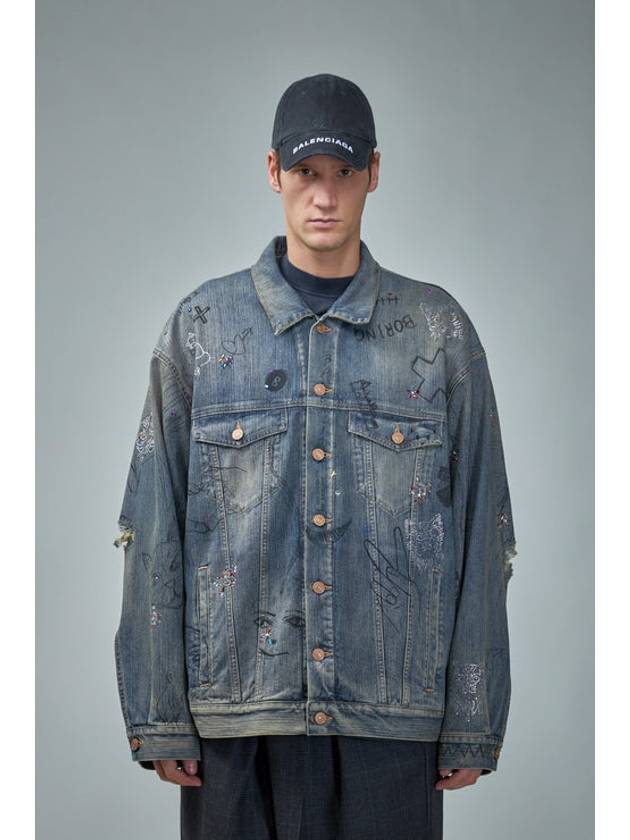 Luxury Balenciaga Trending 2025 Graffiti Denim Jacket Blue