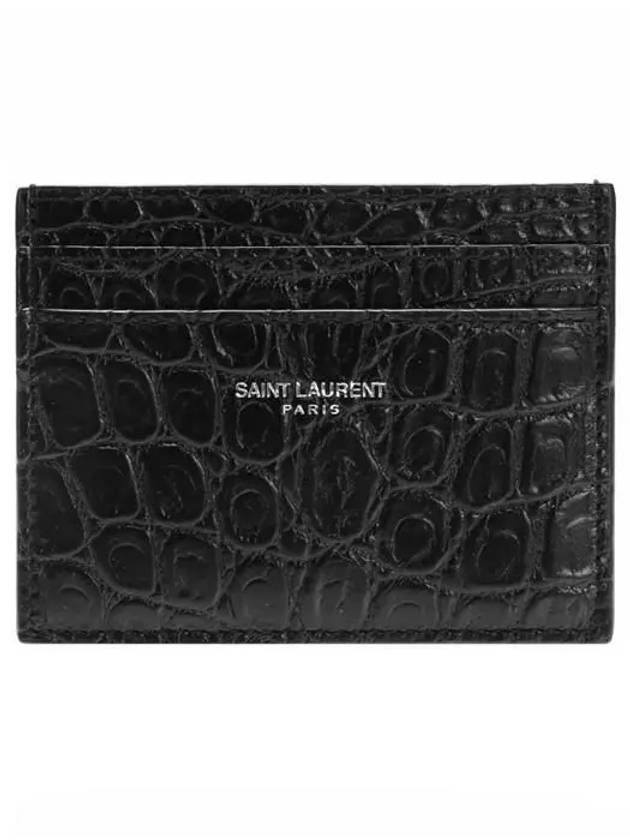 Luxury Saint Laurent Trending 2025 Classic Logo Crocodile Card Wallet Black