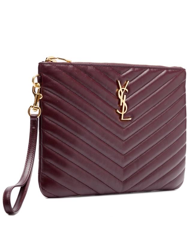 Luxury Saint Laurent Trending 2025 Matelasse Monogram Logo Strap Clutch Bag Burgundy