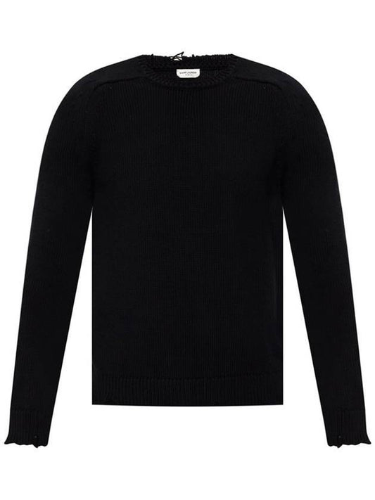 Luxury Saint Laurent Trending 2025 Destroyed Cotton Knit Top Black