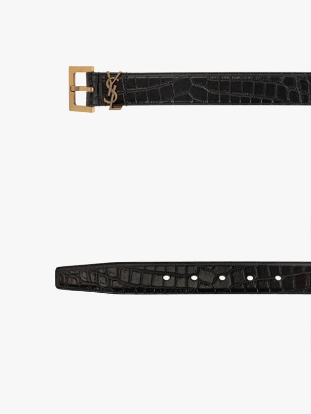 Luxury Saint Laurent Trending 2025 Cassandra Square Crocodile Leather Buckle Belt Black