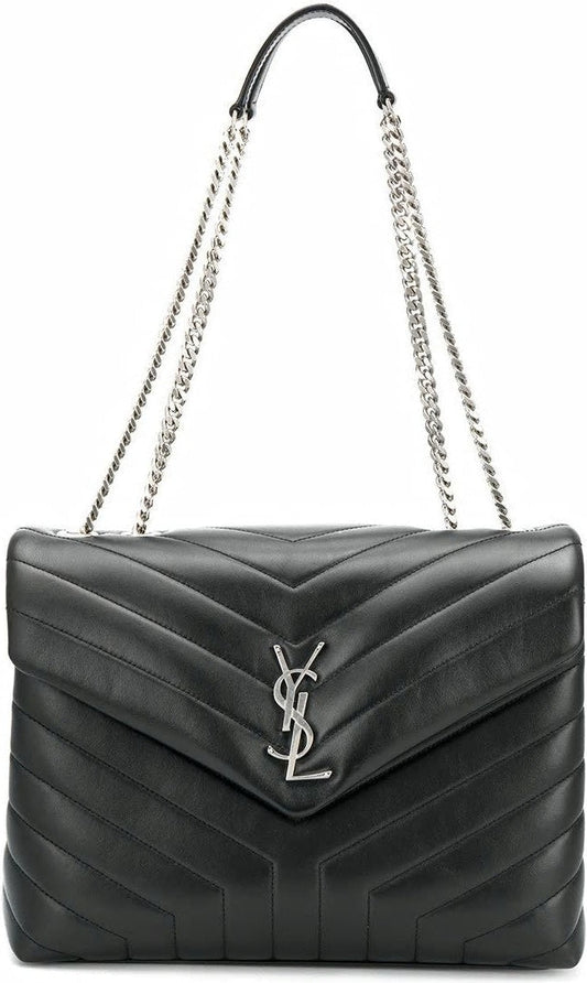 Luxury Saint Laurent Trending 2025 Women's Loulou Logo Plaque Shoulder Bag in Nero/Nero | 574946DV7261000
