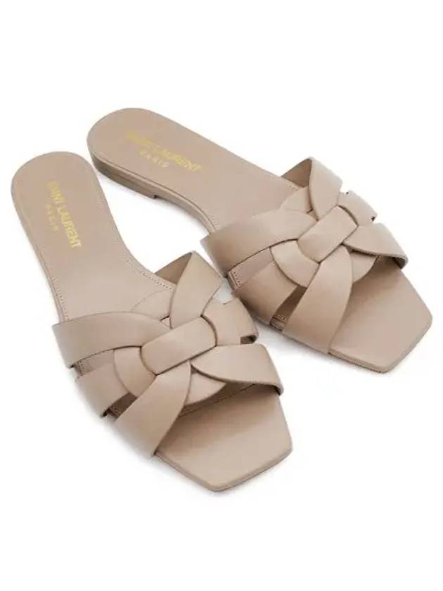 Luxury Saint Laurent Trending 2025 Tribute Smooth Leather Mules Dark Beige