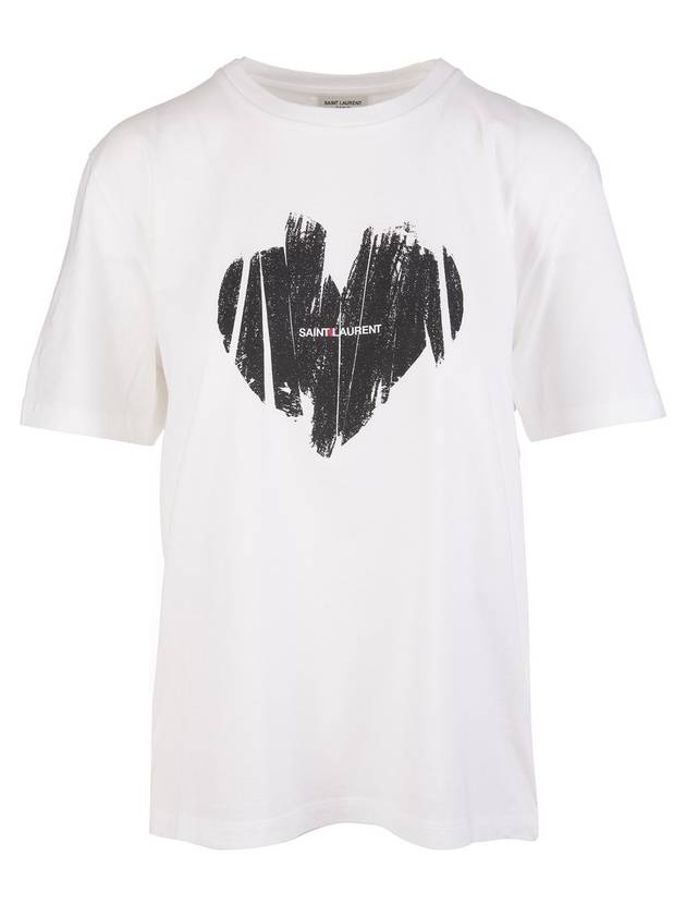Luxury Saint Laurent Trending 2025 Heart Print Short Sleeve T-Shirt White