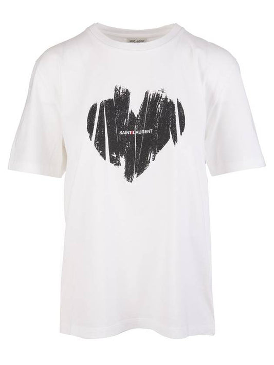 Luxury Saint Laurent Trending 2025 Heart Print Short Sleeve T-Shirt White
