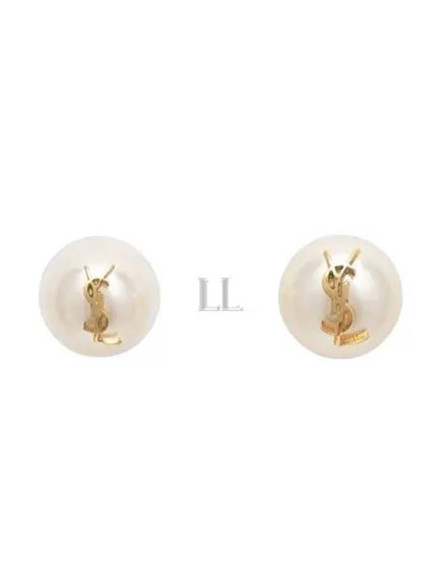 Luxury Saint Laurent Trending 2025 Cassandre Pearl Earrings in Metal Gold And Cream