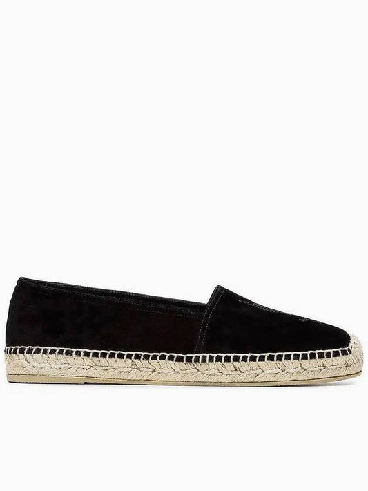 Luxury Saint Laurent Trending 2025 Monogram Logo Suede Espadrilles Black