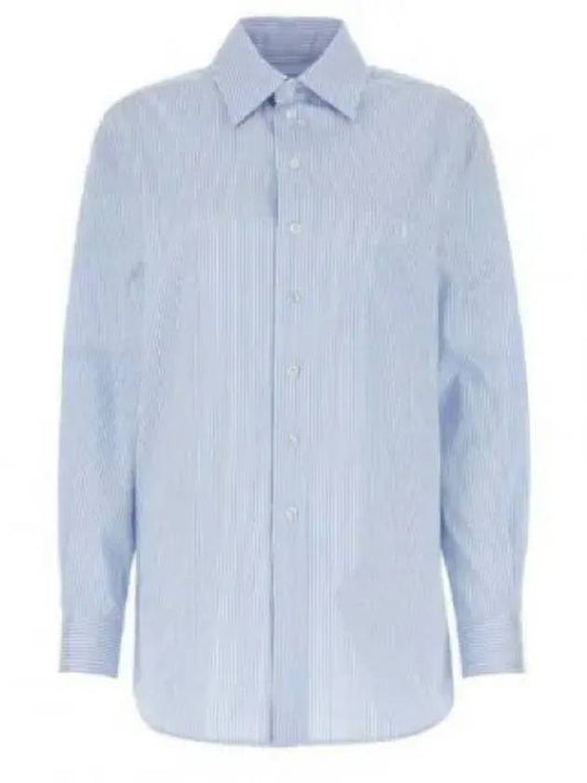 Luxury Saint Laurent Trending 2025 Striped Cotton Poplin Monogram Long Sleeve Shirt Blue