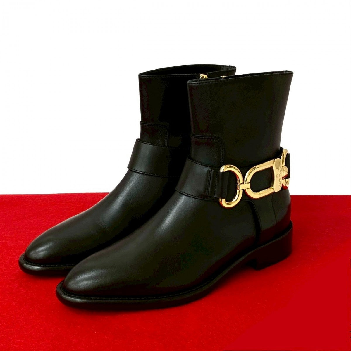 LOUIS VUITTON boots leather black Waist side line ankle boots 37