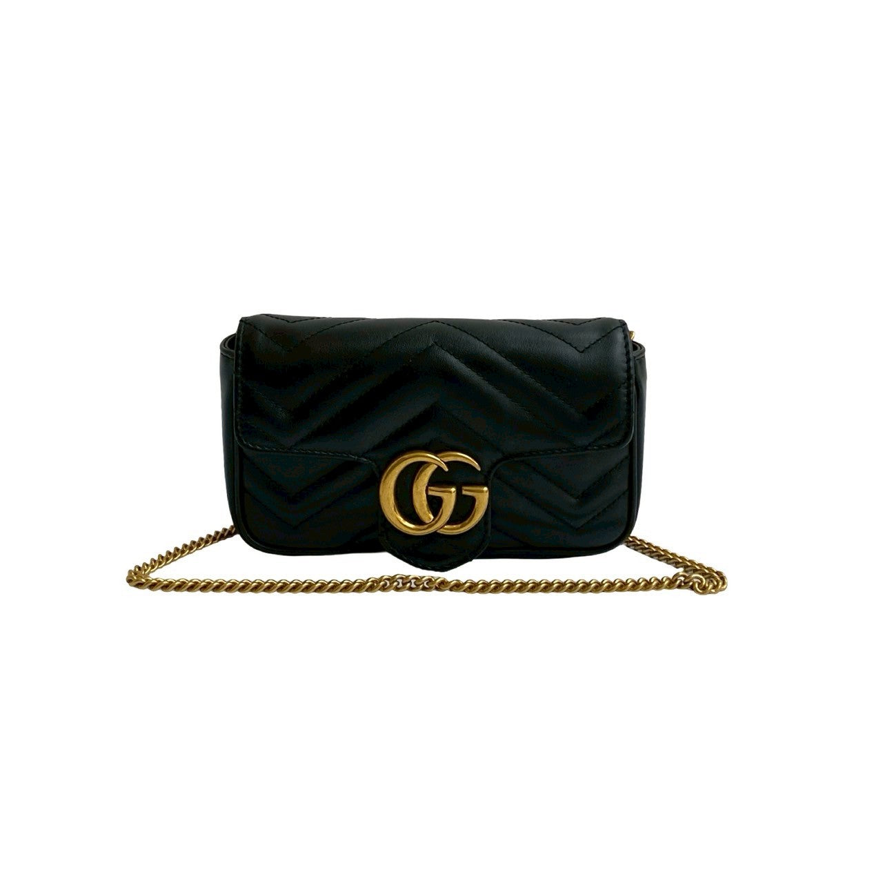 GUCCI Shoulder Bag leather black GG Marmont quilted small bag