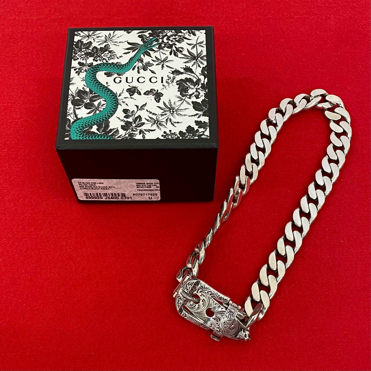GUCCI Necklace Silver925 Silver Arabesque Cat Head Curb Belt Necklace