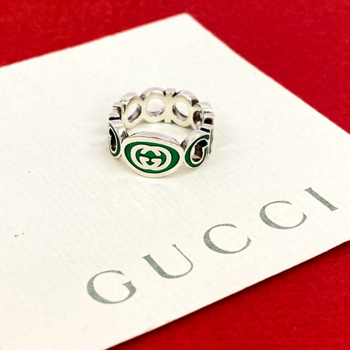 GUCCI Ring Silver925 Silver Interlocking G enamel ring